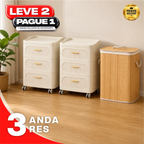 Gaveteiro Multiuso com Rodinhas OrganizaMax™ + BRINDE: Cesto De Roupa em Bambu - COMPRE 1 LEVE 2