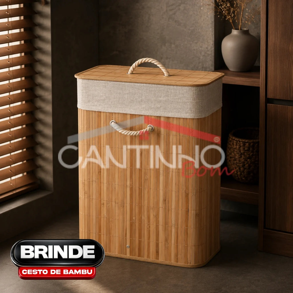 Gaveteiro Multiuso com Rodinhas OrganizaMax™ + BRINDE: Cesto De Roupa em Bambu - COMPRE 1 LEVE 2
