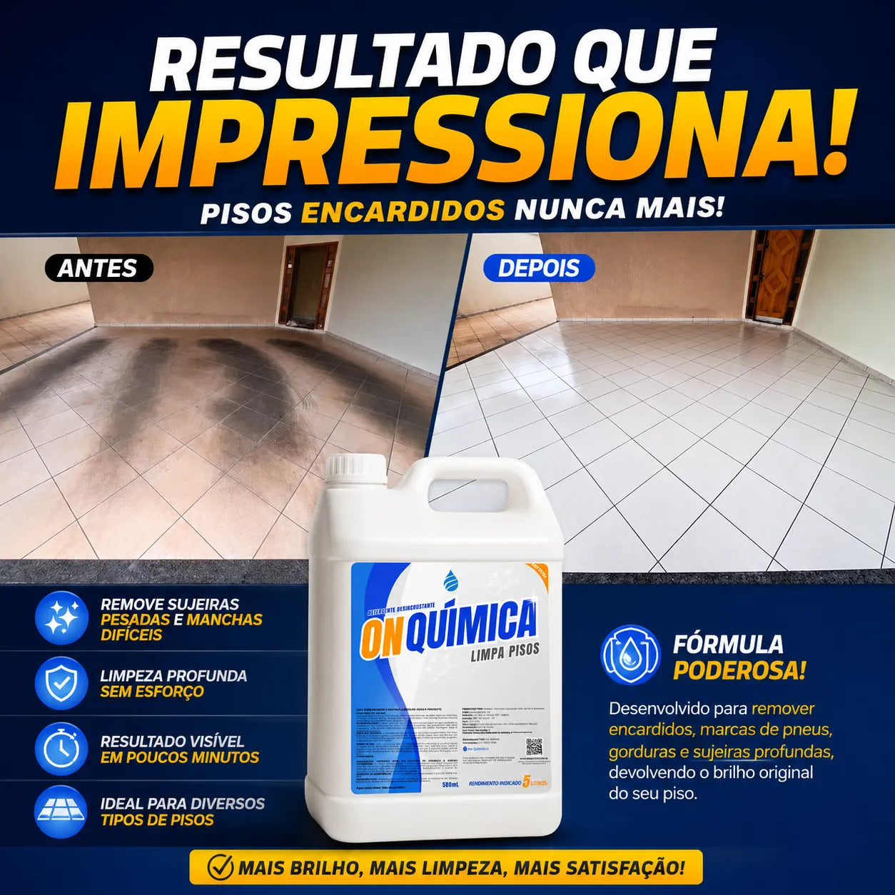 Limpa Pisos On Química – Remove Manchas e Encardido de Cerâmicas, Porcelanatos e Pedras