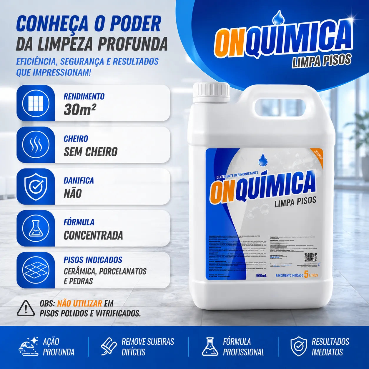 Limpa Pisos On Química – Remove Manchas e Encardido de Cerâmicas, Porcelanatos e Pedras