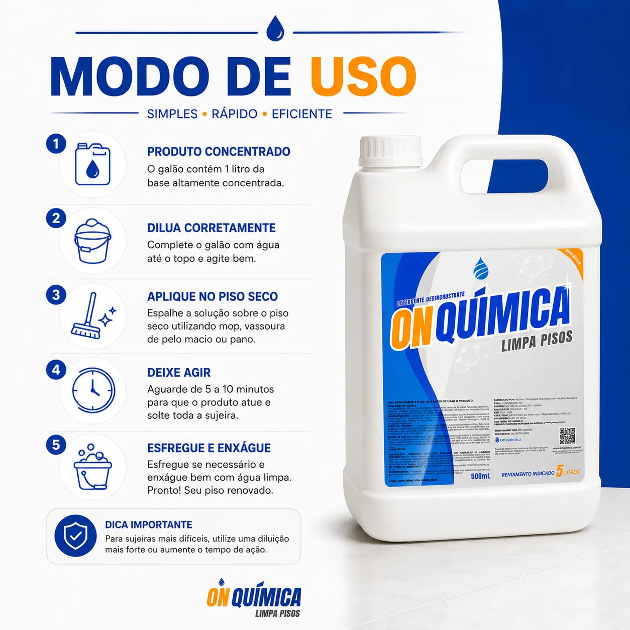 Limpa Pisos On Química – Remove Manchas e Encardido de Cerâmicas, Porcelanatos e Pedras