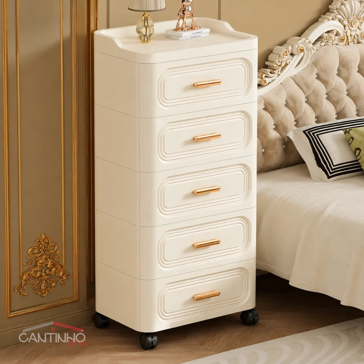 Gaveteiro Multiuso com Rodinhas OrganizaMax™ + BRINDE: Cesto De Roupa em Bambu - COMPRE 1 LEVE 2