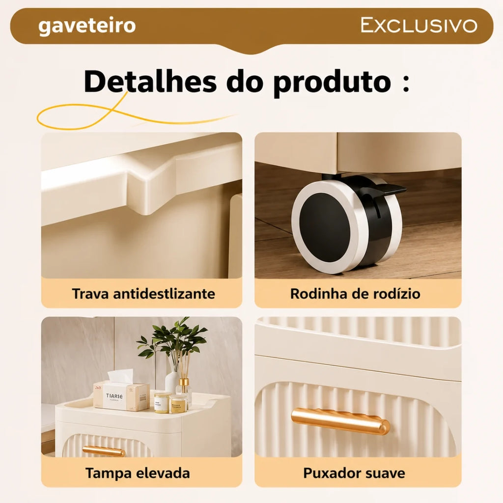 Gaveteiro Multiuso com Rodinhas OrganizaMax™ + BRINDE: Cesto De Roupa em Bambu - COMPRE 1 LEVE 2