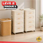 Gaveteiro Multiuso com Rodinhas OrganizaMax™ + BRINDE: Cesto De Roupa em Bambu - COMPRE 1 LEVE 2