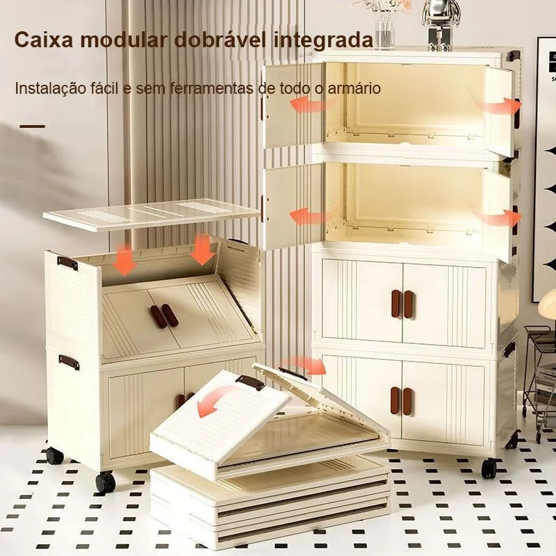 Armário Dobrável Multiuso 45x28x101cm — Empilhável, 2 Portas e Rodinhas