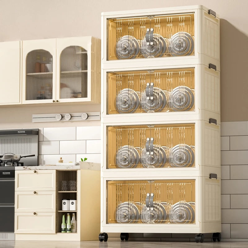 Armário Dobrável Multiuso 45x28x101cm — Empilhável, 2 Portas e Rodinhas