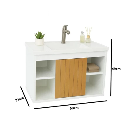 Conjunto Gabinete + Espelheira + Cuba Completo com Porta, Nichos e Espelho