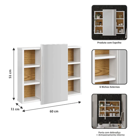 Conjunto Gabinete + Espelheira + Cuba Completo com Porta, Nichos e Espelho